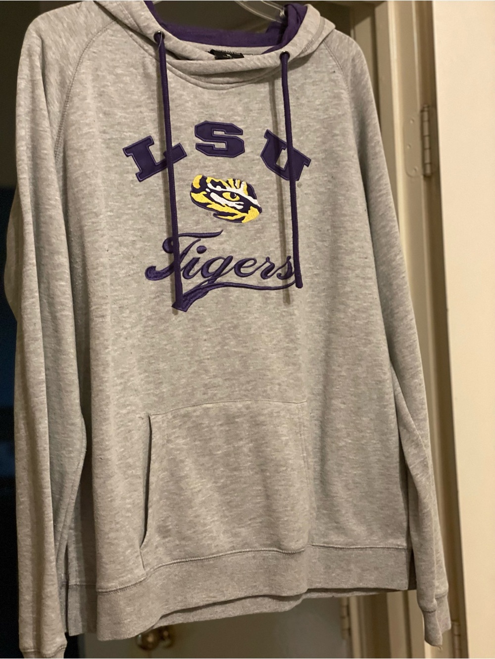 LSU Tigers Women Hooded Sweatshirt - Gray with Purple & Yellow Logo